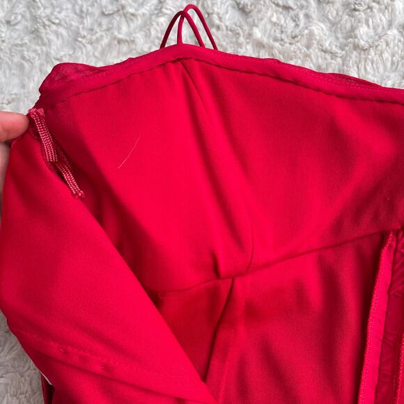 Cache silk ruffled sweetheart slip dress cocktail red ruched midi formal red 8 - Picture 8 of 16